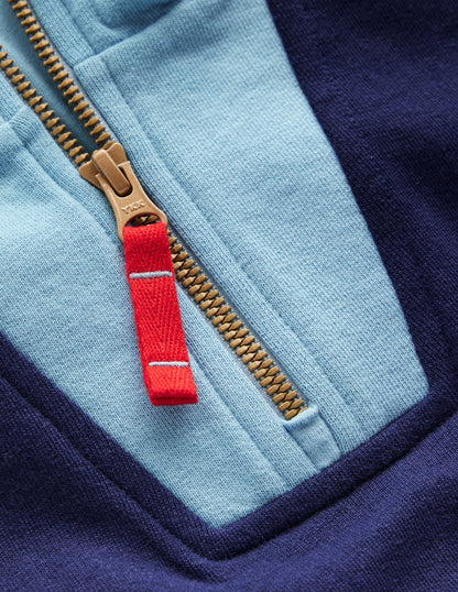Sweatshirt mit Halbreißverschluss-Mittelalterliches Blau Blockfarben-3