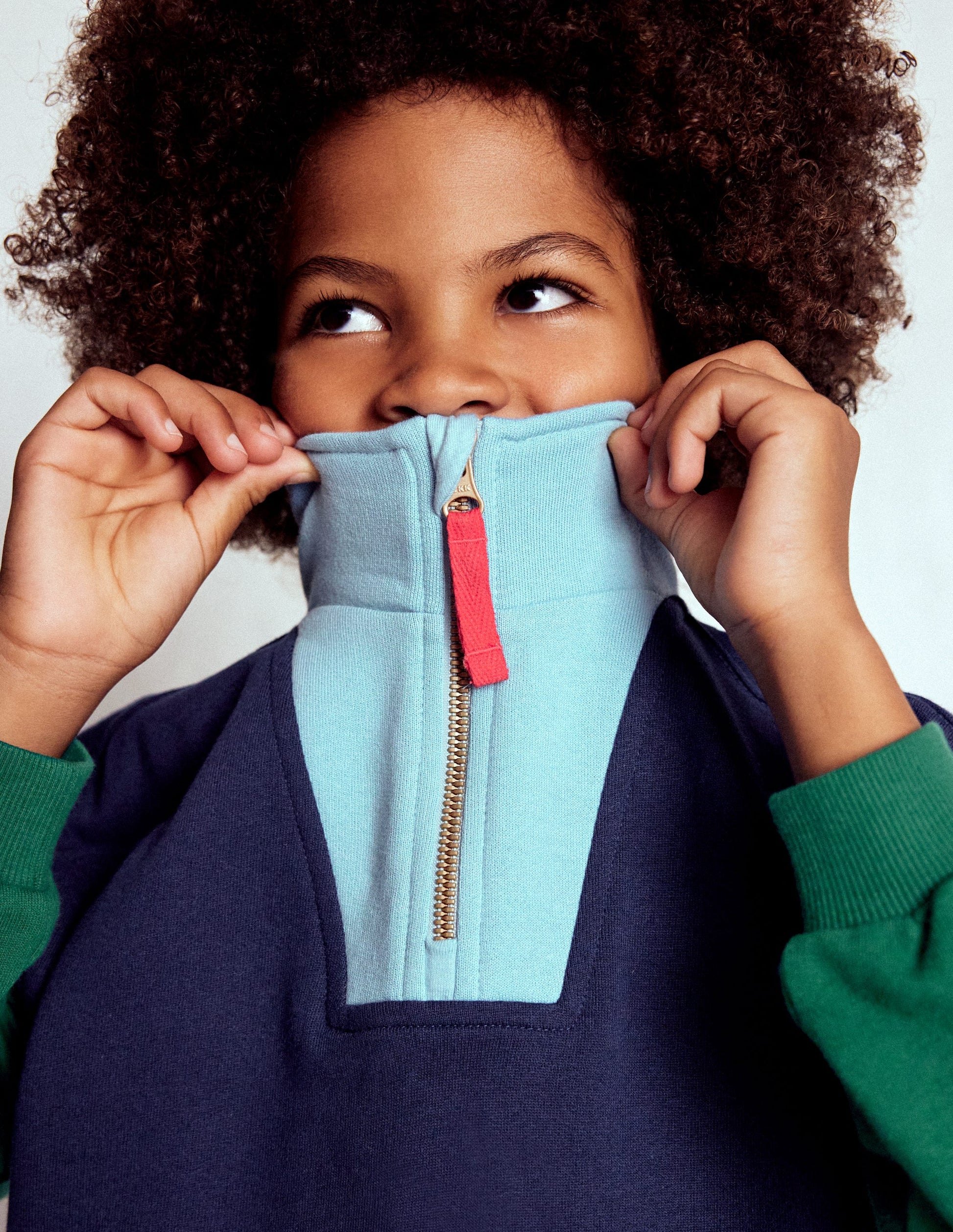 Sweatshirt mit Halbreißverschluss-Mittelalterliches Blau Blockfarben-2