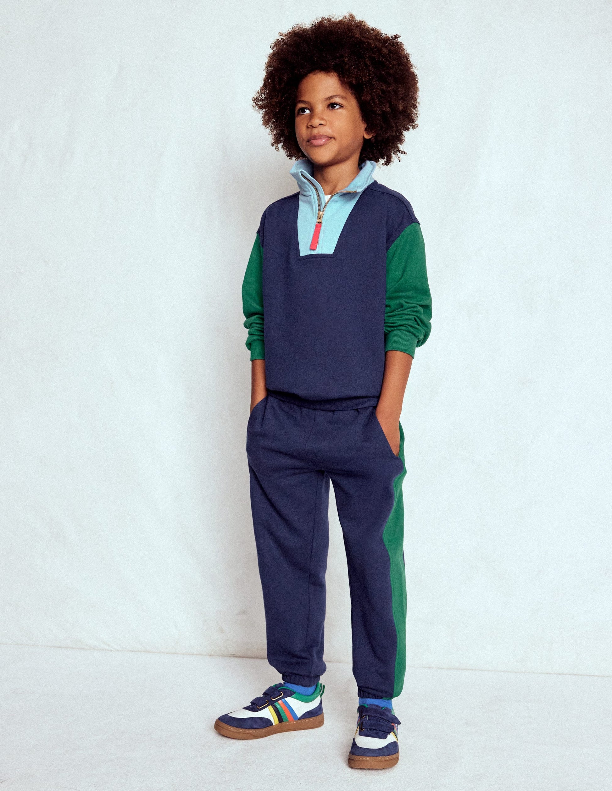 Sweatshirt mit Halbreißverschluss-Mittelalterliches Blau Blockfarben-3