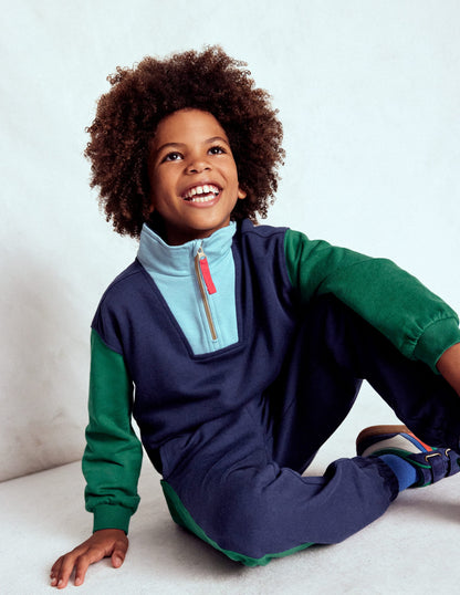 Sweatshirt mit Halbreißverschluss-Mittelalterliches Blau Blockfarben-4