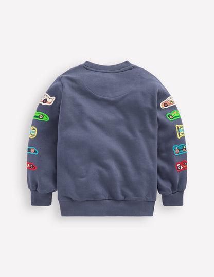 Sweatshirt mit Applikation-Vintage Indigoblau Autos-5
