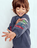 Sweat à appliqué-Voitures indigo vintage