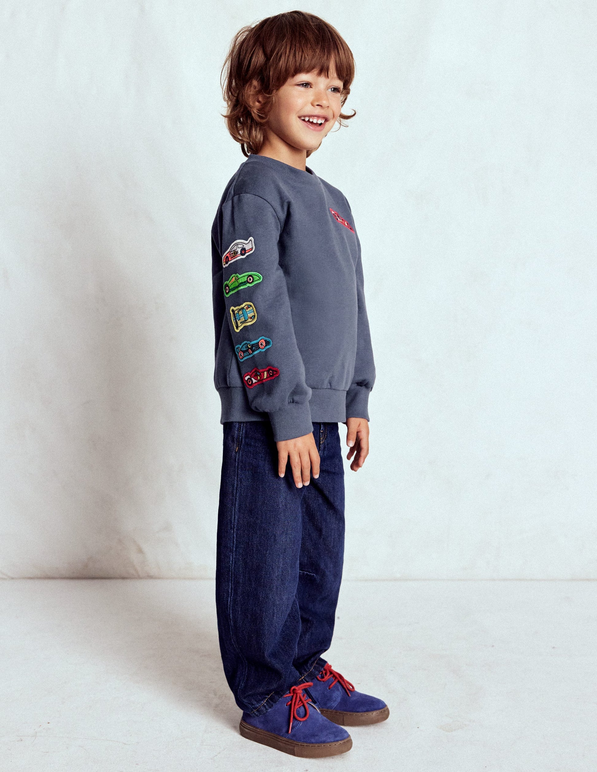 Sweatshirt mit Applikation-Vintage Indigoblau Autos-2