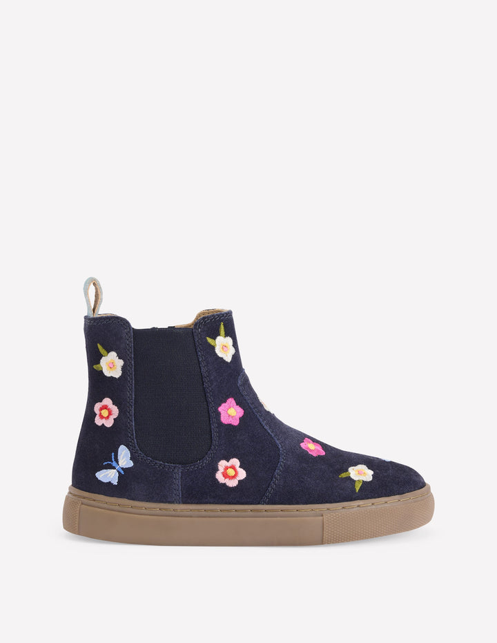 Bestickte Stiefeletten-Marineblau Blumenstickerei