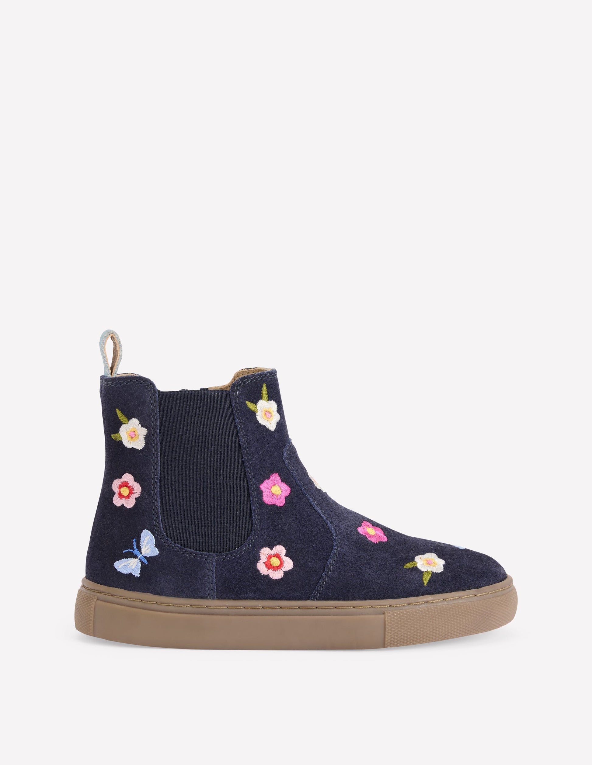 Bestickte Stiefeletten-Marineblau Blumenstickerei-1