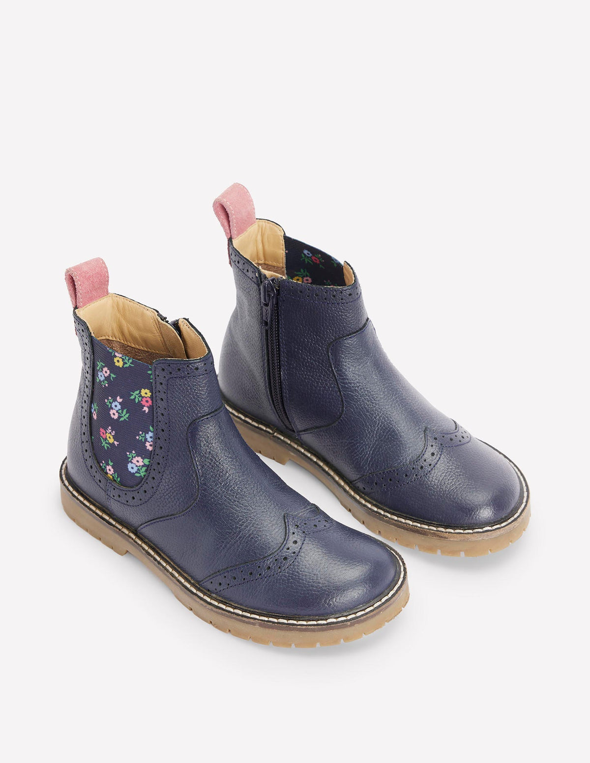 Chelsea-Stiefel aus Leder-Schuluniform-Navy, Blumen - Image 2