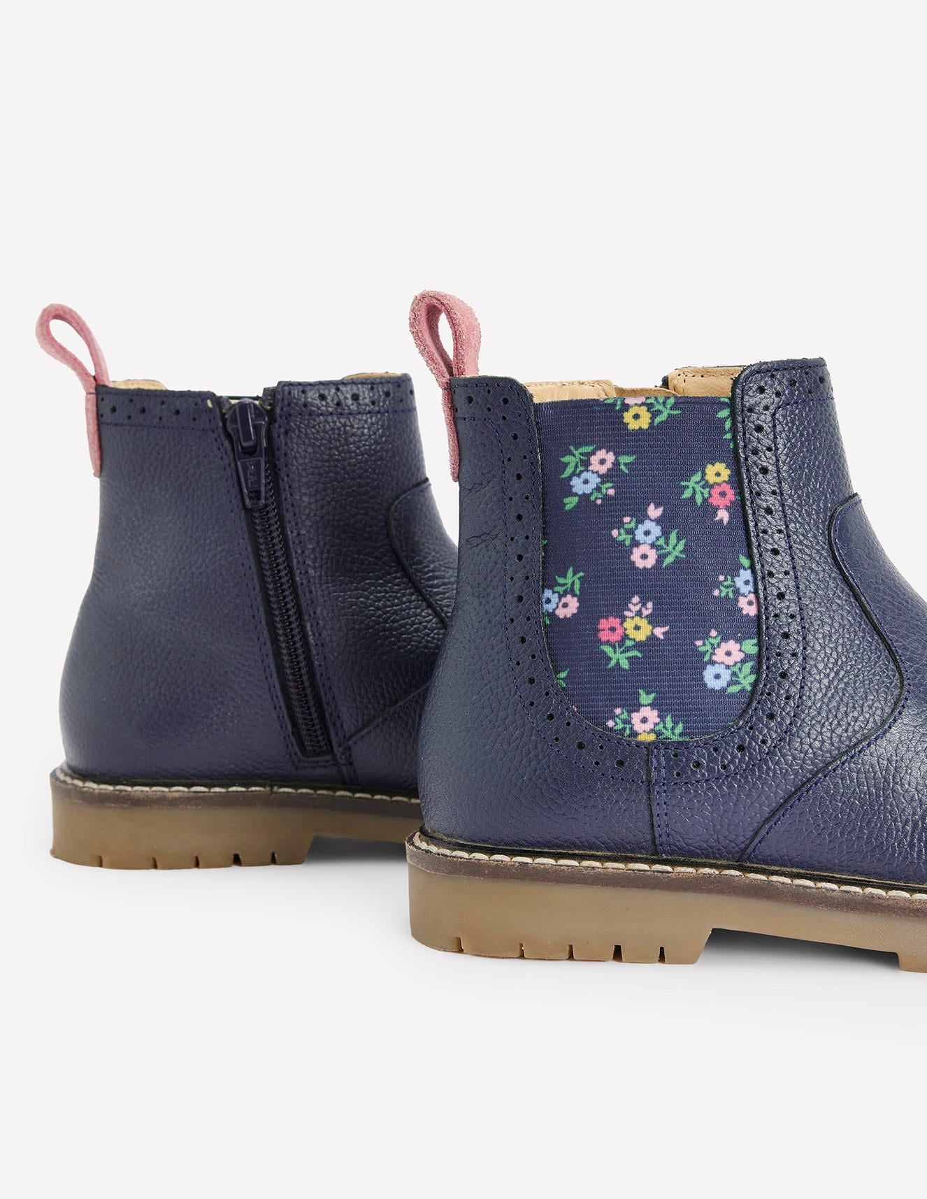 Chelsea-Stiefel aus Leder-Schuluniform-Navy, Blumen-3