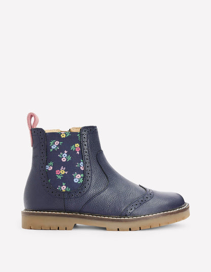 Chelsea-Stiefel aus Leder-Schuluniform-Navy, Blumen Boden DE