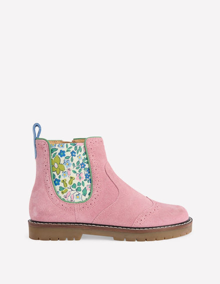 Chelsea-Stiefel aus Leder-Pink Geblümt