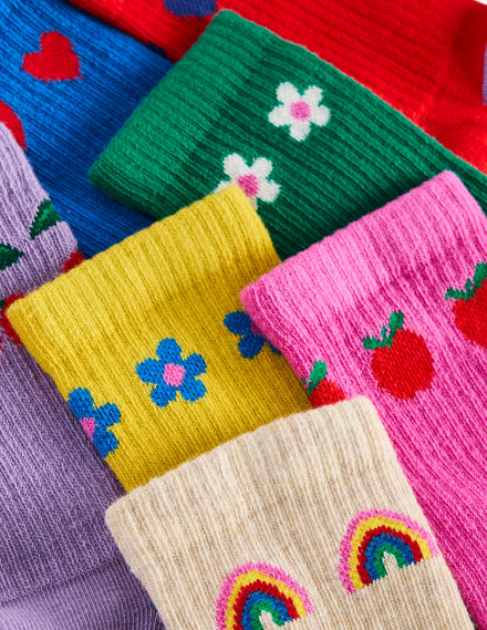 7 paires de chaussettes côtelées-Fleurs/arcs-en-ciel