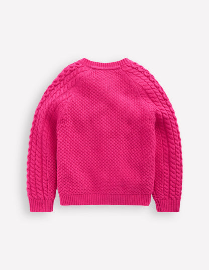 Strickjacke mit Zopfmuster-Himbeerrosa-3