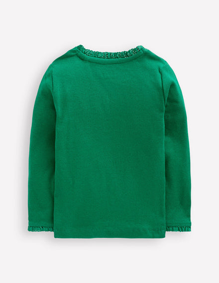 Geripptes Langarmshirt-Waldgrün