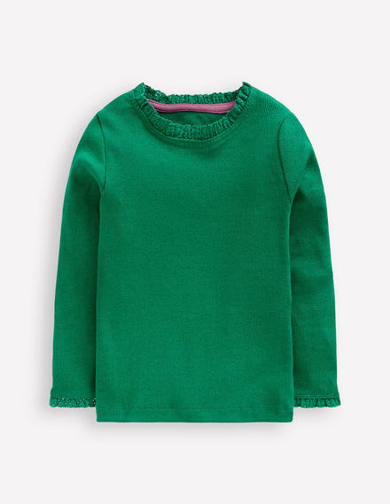 Geripptes Langarmshirt-Waldgrün