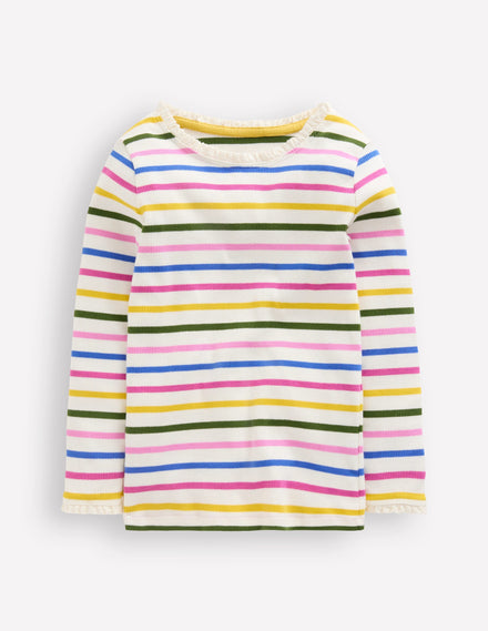 Geripptes Langarmshirt-Regenbogen Streifen