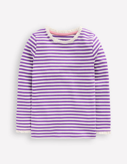 Geripptes Langarmshirt-Lila Topas Streifen