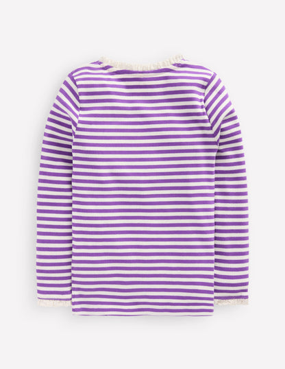 T-shirt côtelé à manches longues-Rayé topaze violette-2