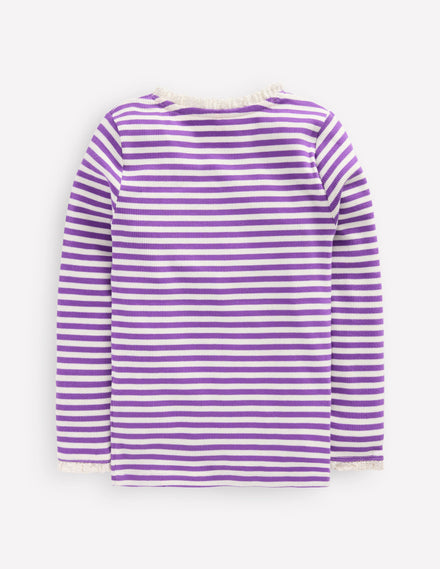 Geripptes Langarmshirt-Lila Topas Streifen