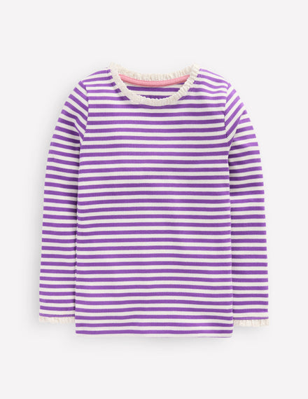 Geripptes Langarmshirt-Lila Topas Streifen