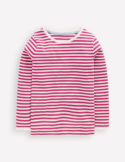 Geripptes Langarmshirt-Kirschmarmelade/Weiches Naturweiß Streifen-1