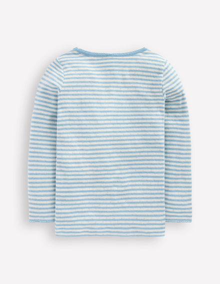Langärmeliges Oberteil mit Pointelle-Muster-Vintageblau Streifen