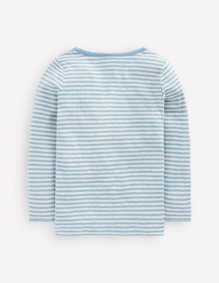 Langärmeliges Oberteil mit Pointelle-Muster-Vintageblau Streifen