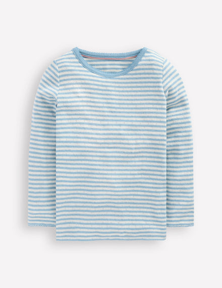 Langärmeliges Oberteil mit Pointelle-Muster-Vintageblau Streifen