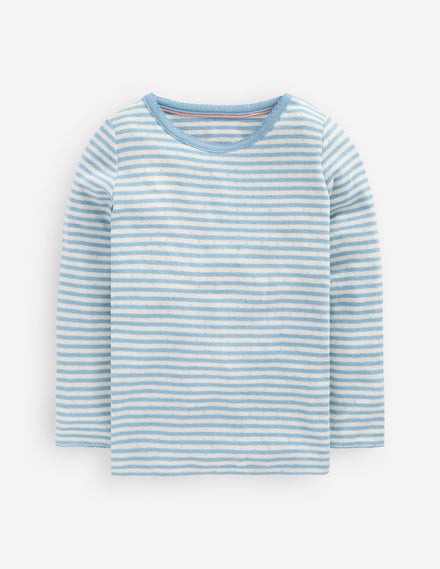 Langärmeliges Oberteil mit Pointelle-Muster-Vintageblau Streifen