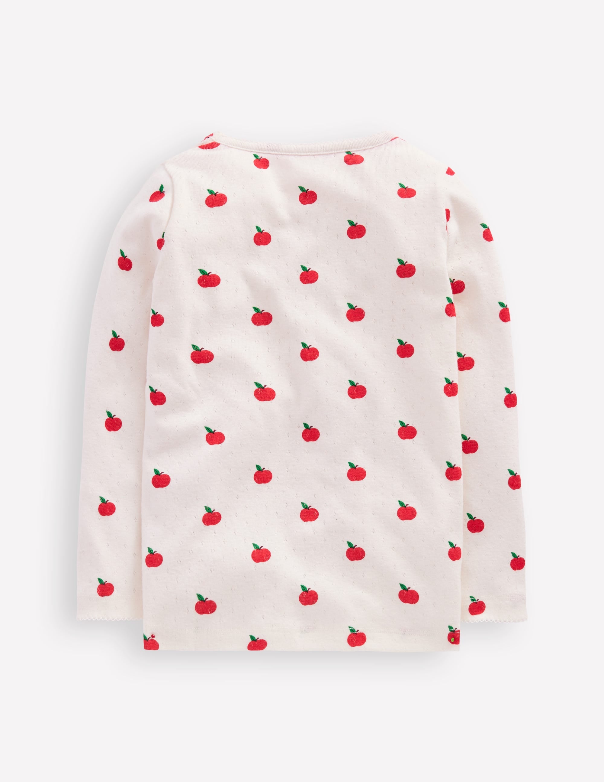 Long Sleeve Pointelle Top-Soft Ivory Little Apples - Image 5