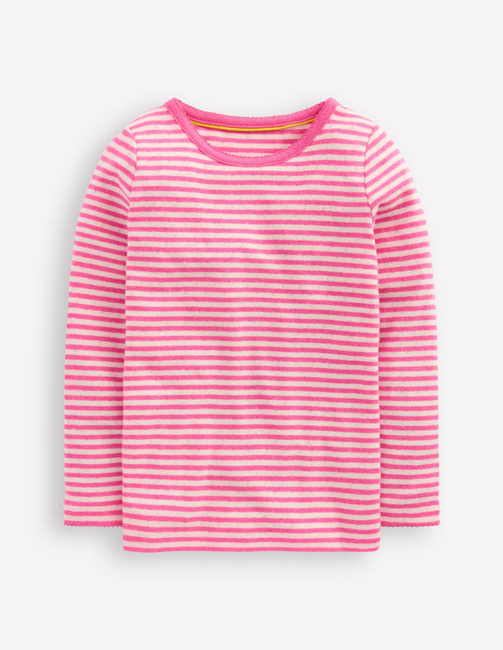 Top manches longues en pointelle-Rayé rose sorbet