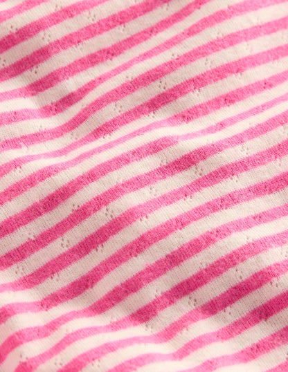 Top manches longues en pointelle-Rayé rose sorbet-3