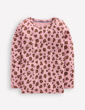 Langärmeliges Oberteil mit Pointelle-Muster-Vintage-Rosa Leopardenmuster