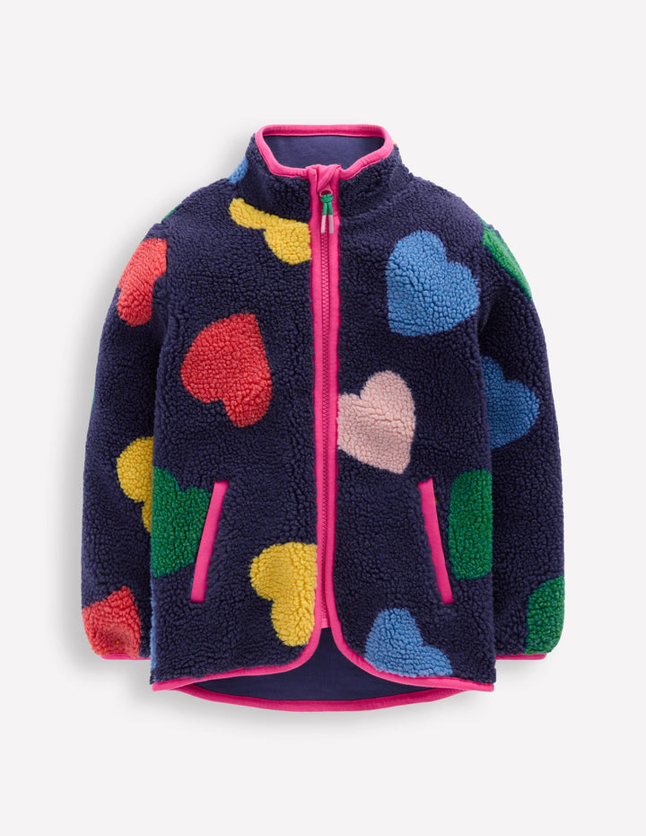 Eden Teddyfelljacke mit durchgehendem Reißverschluss-Steuerbordblau Bunte Herzen