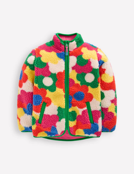 Eden Teddyfelljacke mit durchgehendem Reißverschluss-Bunt Flower Power