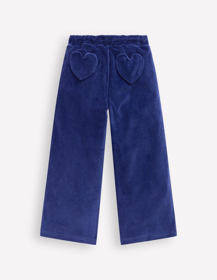 Bas de jogging en velours à poches cœurs-Bleu tribord