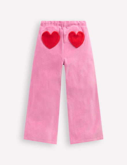 Bas de jogging en velours à poches cœurs-Rose formica