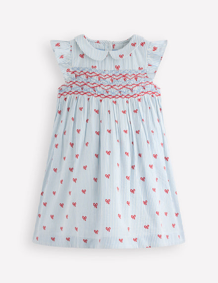 Adeline Gesmoktes Kleid-Gletscherblau Winzige Schleifen