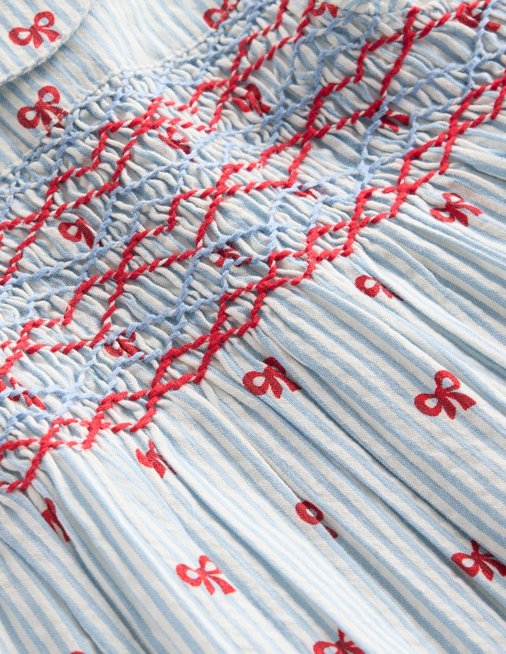 Robe Adeline à smocks-Petits nœuds espacés bleu glacier - Image 3