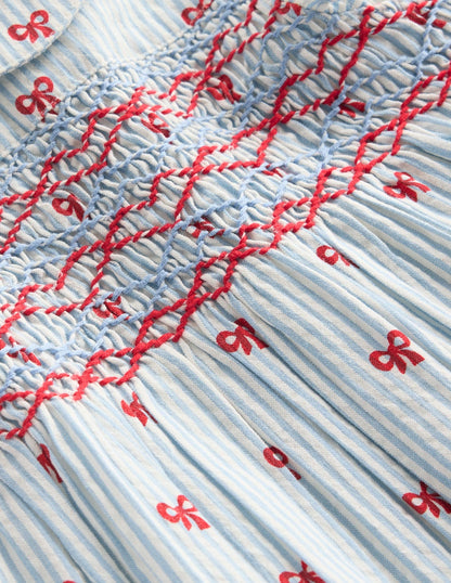 Adeline Gesmoktes Kleid-Gletscherblau Winzige Schleifen-4