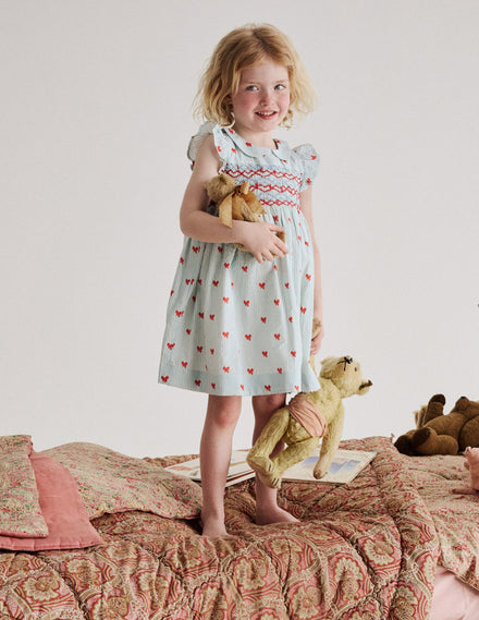 Adeline Gesmoktes Kleid-Gletscherblau Winzige Schleifen
