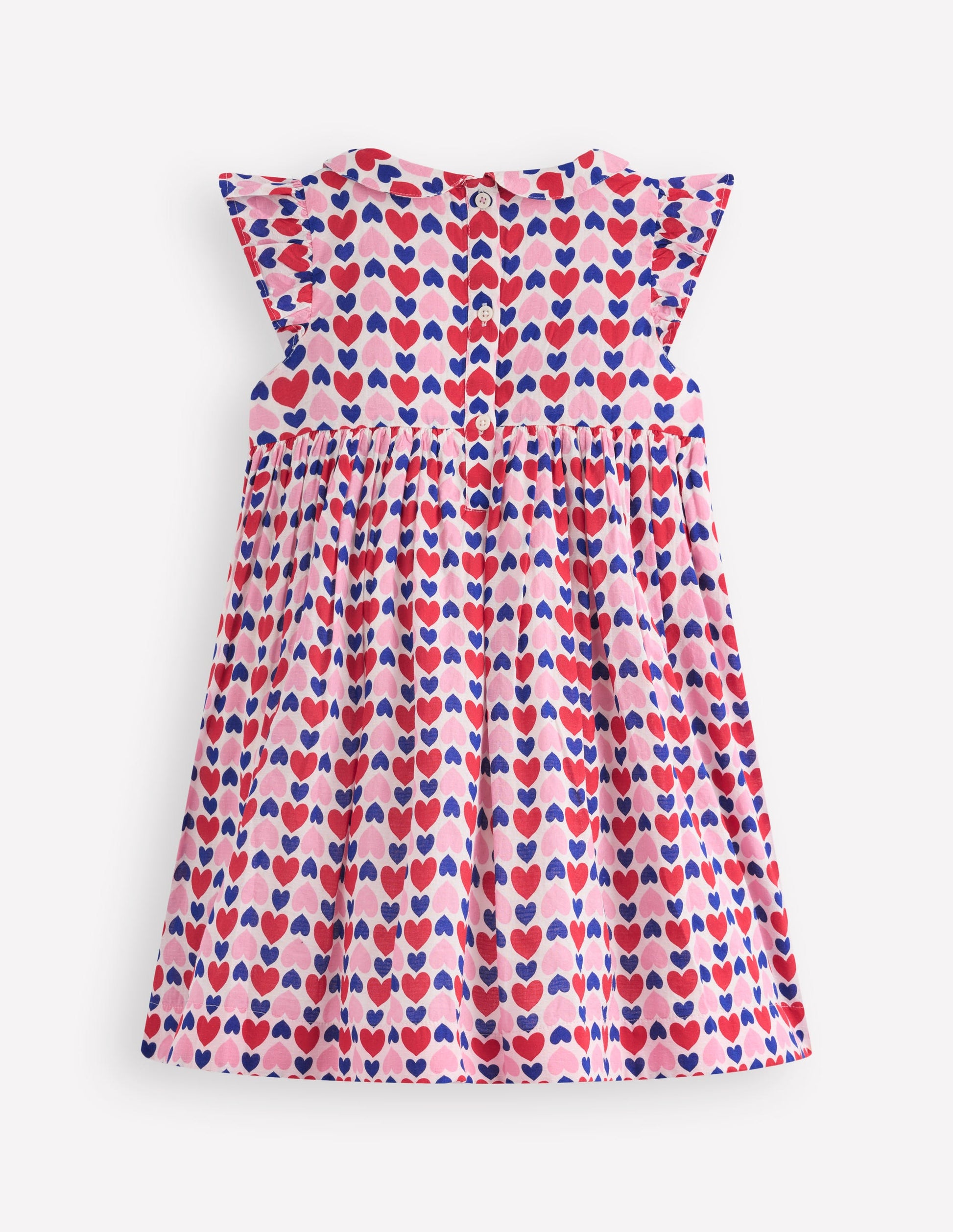 Adeline Gesmoktes Kleid-Mohnblumenrot Geometrisches Herzmuster-6