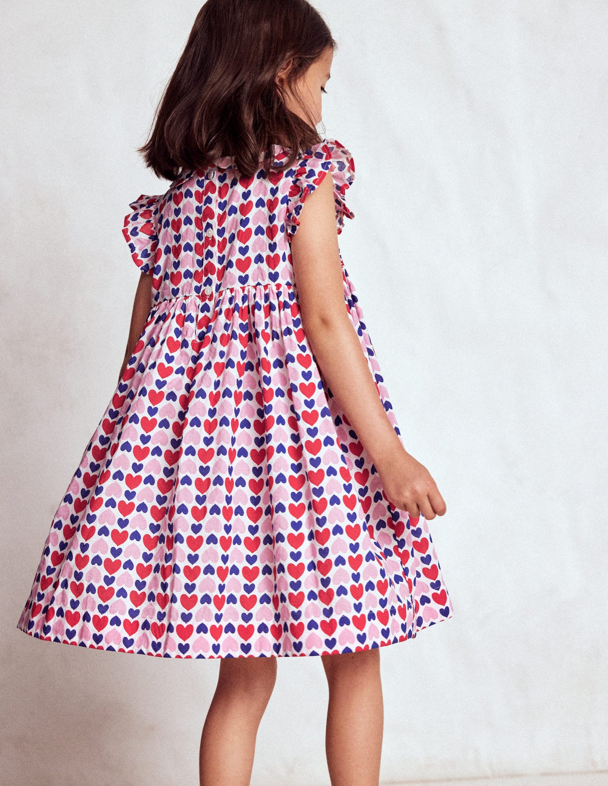 Adeline Gesmoktes Kleid-Mohnblumenrot Geometrisches Herzmuster-3