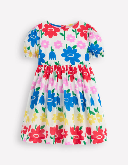 Madeline Gewebtes Kleid-Bunt Regenbogen Blume