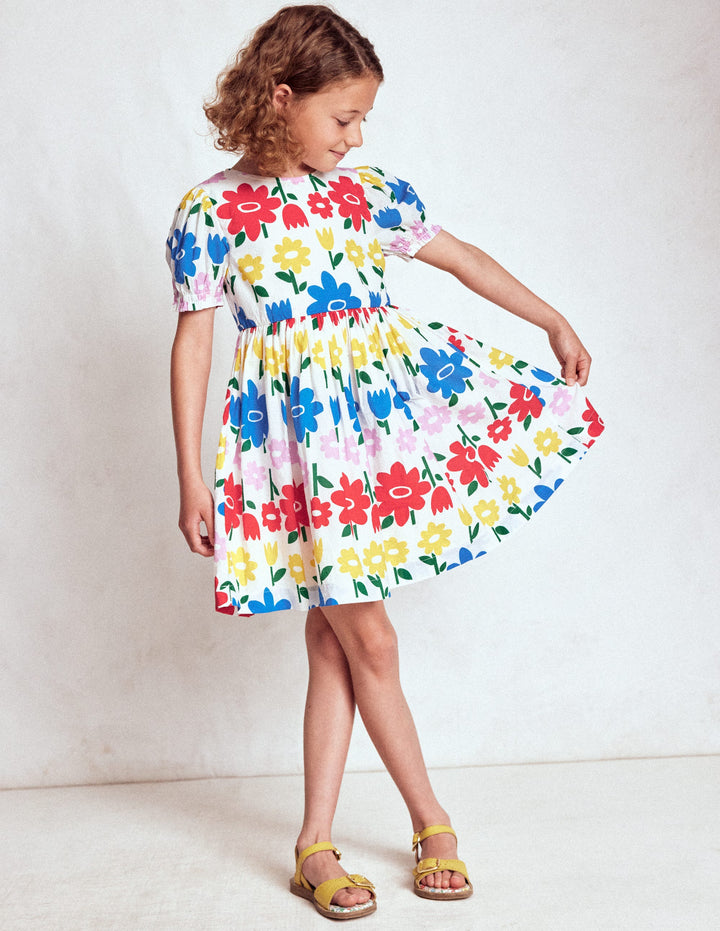 Madeline Gewebtes Kleid-Bunt Regenbogen Blume
