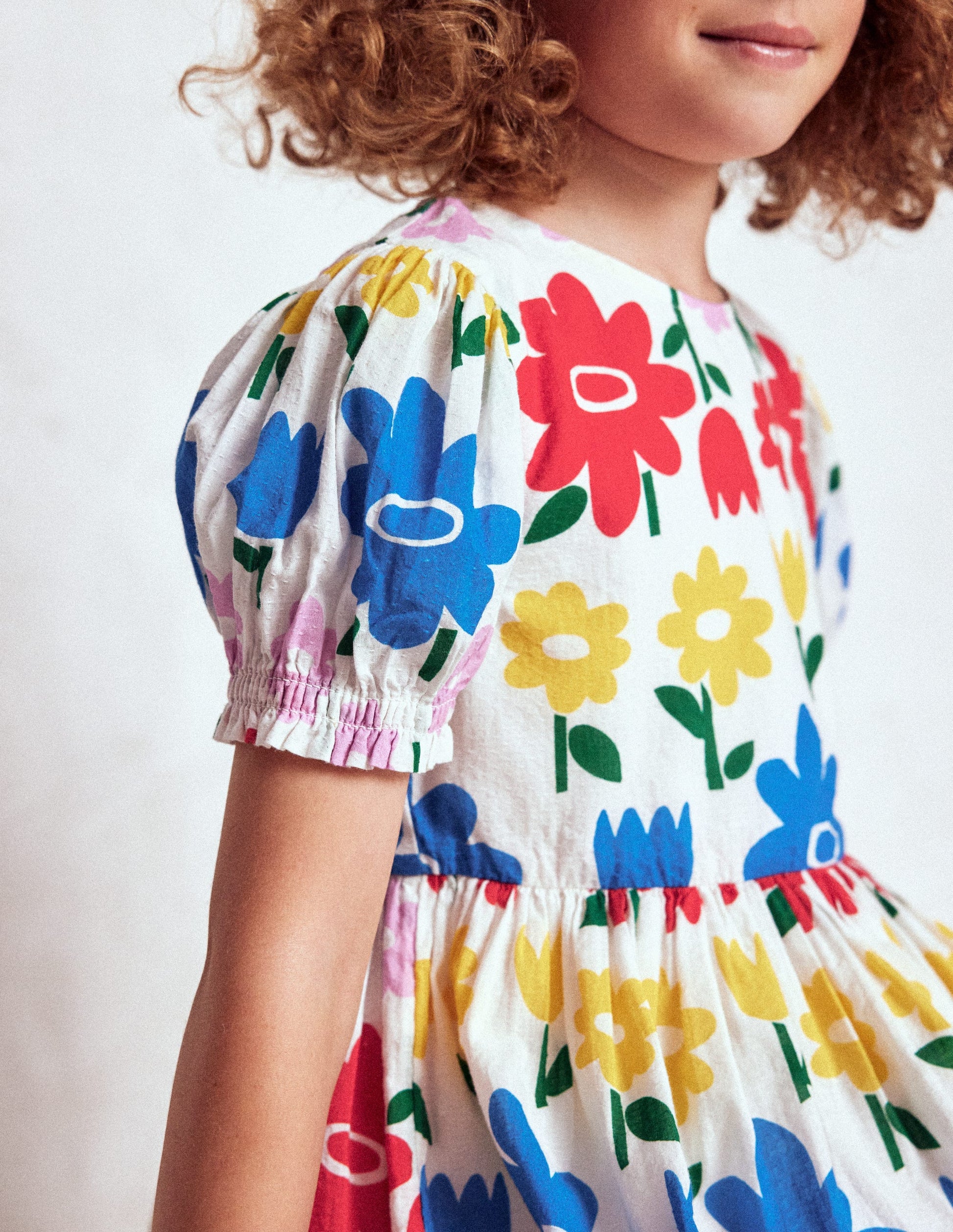 Madeline Gewebtes Kleid-Bunt Regenbogen Blume-3