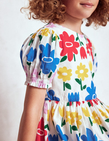 Madeline Gewebtes Kleid-Bunt Regenbogen Blume-3