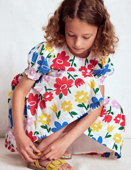 Madeline Gewebtes Kleid-Bunt Regenbogen Blume