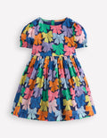 Madeline Gewebtes Kleid-Bunt Regenbogen Schleifen