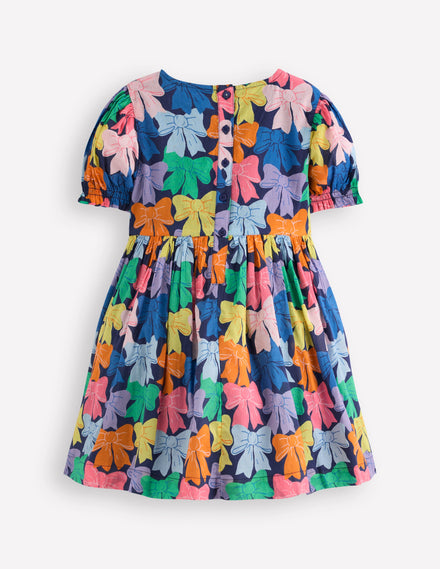 Madeline Gewebtes Kleid-Bunt Regenbogen Schleifen