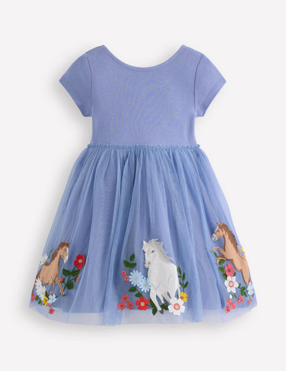 Ami Tüllkleid mit Applikationen-Hellblau Pferde-4