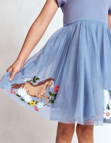 Ami Tüllkleid mit Applikationen-Hellblau Küken